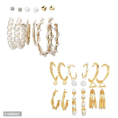 Combo of 15 Pair Attractive Gold Plated Hoop and Studs Earrings For Women and Girls