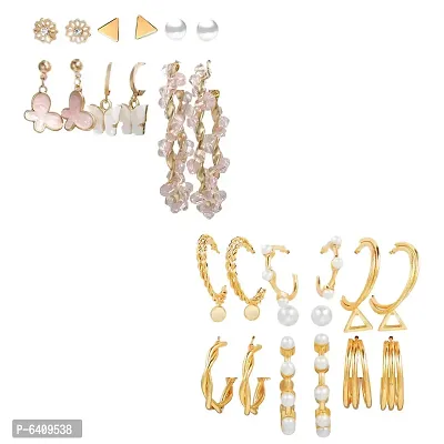 Combo of 15 Pair Trendy Golden Hoop and Studs Earrings For Women and Girls