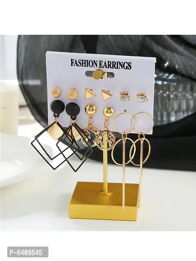 Combo of 12 Pair Enamelled Gold-Plated Studs and Hoop Earrings For Women and Girls-thumb4