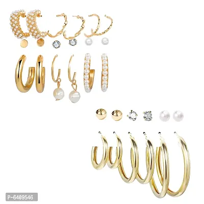 Combo of 15 Pair Lavish Gold Plated Pearl Crystal Studs and big Hoop Earrings For Women and Girls