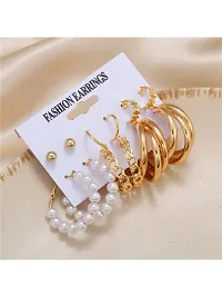 Combo of 15 Pair Lavish Gold Plated Chain and Pearl Hoop, Hoop and Studs Earrings For Women and Girls-thumb2