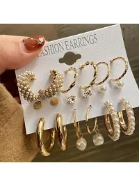 Combo of 21 Pair Stylish Gold Plated Studded Pearl Studs and Hoop Earrings For Women and Girls-thumb2