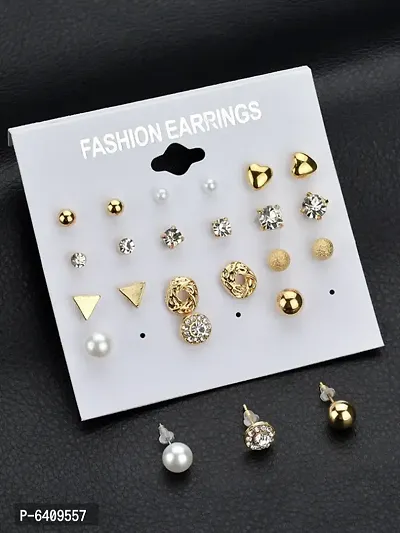 Combo of 21 Pair Stylish Gold Plated Studded Pearl Studs and Hoop Earrings For Women and Girls-thumb5