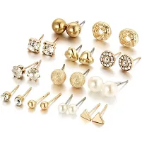 Combo of 21 Pair Stylish Gold Plated Studded Pearl Studs and Hoop Earrings For Women and Girls-thumb3