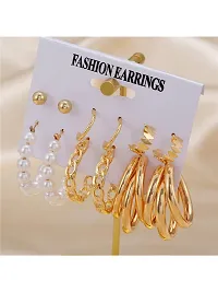 Combo of 15 Pair Lavish Gold Plated Chain and Pearl Hoop, Hoop and Studs Earrings For Women and Girls-thumb1