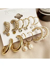 Combo of 21 Pair Stylish Gold Plated Studded Pearl Studs and Hoop Earrings For Women and Girls-thumb1