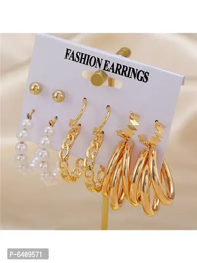 Combo of 15 Pair Lanish Gold Plated Chain and Pearl Hoop, Hoop and Studs Earrings For Women and Girls-thumb2