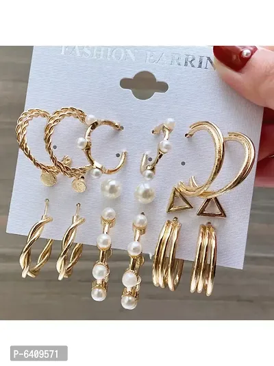 Combo of 15 Pair Lanish Gold Plated Chain and Pearl Hoop, Hoop and Studs Earrings For Women and Girls-thumb5