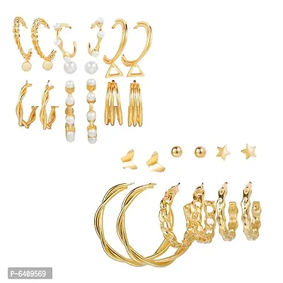 Combo of 15 Pair Attractive Gold Plated Cross hoop, Hoop and Studs Earrings For Women and Girls