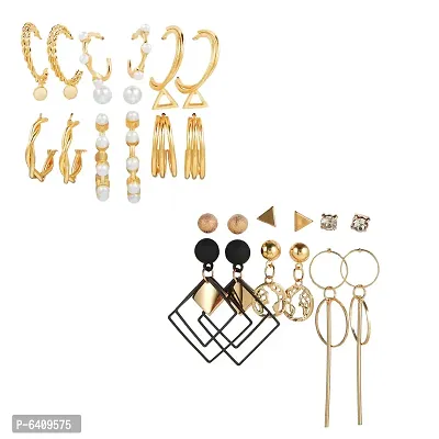 Combo of 15 Pair Enamelled Gold Plated Studs and Hoop Earrings For Women and Girls-thumb0