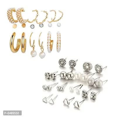 Combo of 21 Pair Trendy Gold Plated Studded Pearl Studs Earrings For Women and Girls