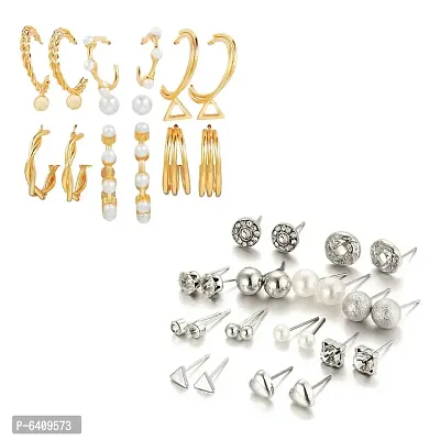 Combo of 21 Pair Gorgeous Gold Plated Studded Pearl Studs Earrings For Women and Girls