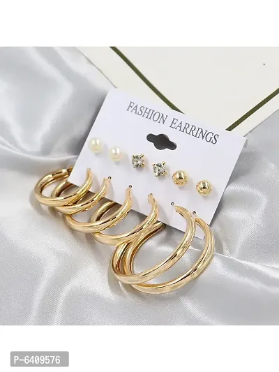 Combo of 11 Pair Lavish Gold Plated Pearl Crystal Studs and big Hoop Earrings For Women and Girls-thumb5