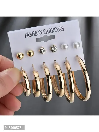 Combo of 11 Pair Lavish Gold Plated Pearl Crystal Studs and big Hoop Earrings For Women and Girls-thumb4