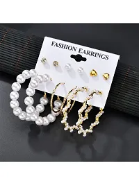 Combo of 11 Pair Trendy Gold Plated Pearl Crystal Heart Studs and Hoop Earrings For Women and Girls-thumb4