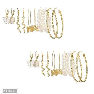 Combo of 10 Pair Enamelled Gold Plated Pearl Hoop, Drop, Hoop and Studs Earrings For Women and Girls