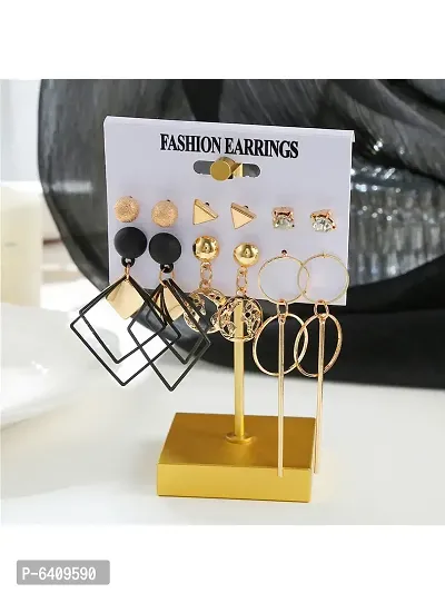 Combo of 11 Pair Elegant Gold Plated Studs and Hoop Earrings For Women and Girls-thumb5