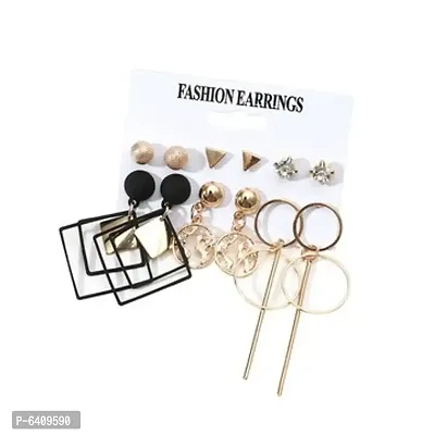 Combo of 11 Pair Elegant Gold Plated Studs and Hoop Earrings For Women and Girls-thumb4