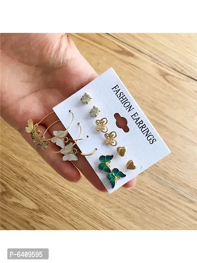 Combo of 12 Pair Enamelled Gold Plated Butterfly Crystal Studs and hoop Earrings For Women and Girls-thumb5