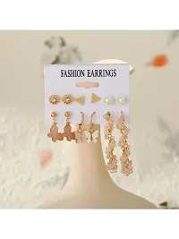 Combo of 12 Pair Pretty Gold Plated Pearl Flower Studs and Hoop Earrings For Women and Girls-thumb3