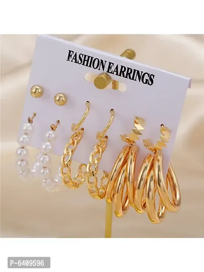Combo of 12 Pair Lavish Gold Plated Pearl Heart Studs And Hoop Earrings For Women and Girls-thumb2