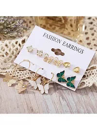 Combo of 12 Pair Enamelled Gold Plated Butterfly Crystal Studs and hoop Earrings For Women and Girls-thumb3