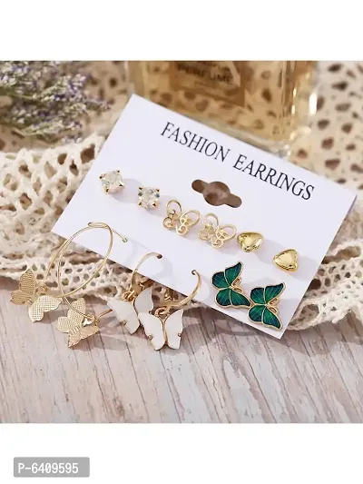Combo of 12 Pair Enamelled Gold Plated Butterfly Crystal Studs and hoop Earrings For Women and Girls-thumb4