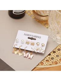 Combo of 12 Pair Lavish Gold Plated Pearl Heart Studs And Hoop Earrings For Women and Girls-thumb4