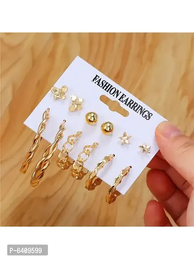 Combo of 12 Pair Attractive Gold Plated Cross hoop, Hoop and Studs Earrings For Women and Girls-thumb5