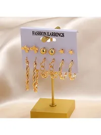 Combo of 12 Pair Attractive Gold Plated Cross hoop, Hoop and Studs Earrings For Women and Girls-thumb3