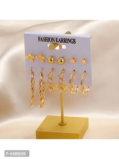 Combo of 12 Pair Attractive Gold Plated Cross hoop, Hoop and Studs Earrings For Women and Girls-thumb4
