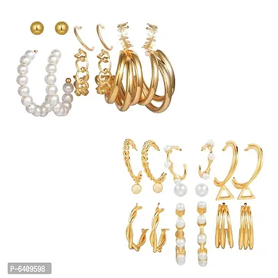 Combo of 15 Pair Trendy Gold Plated Hoop and Studs Earrings For Women and Girls
