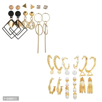 Combo of 15 Pair Gorgeous Gold Plated Hoop and Studs Earrings For Women and Girls