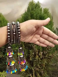 Combo Of 2 Gorgeous Silver Bangle Bracelet With Hanging Multicolour Beads Jhumki-thumb2