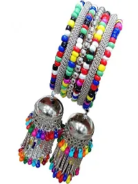Combo Of 2 Silver Bangle Bracelet With Multicolour Beads Hanging Jhumki-thumb3