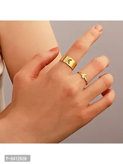 Combo of 5 Gold Plated Multi Type Couple Ring Set For Men and Women-thumb2
