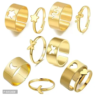 Combo of 5 Gold Plated Multi Type Couple Ring Set For Men and Women-thumb0