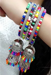 Combo Of Silver Layered Jhumki And Hanging Bracelet Bangle Set For Women-thumb2