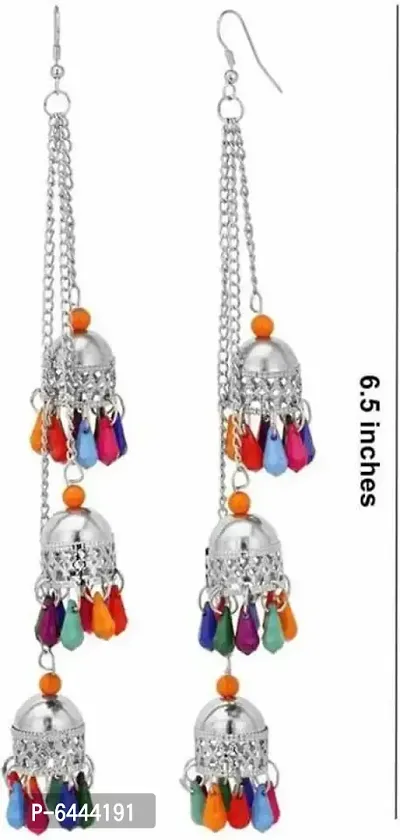 Combo Of Silver Layered Jhumki And Hanging Bracelet Bangle Set For Women-thumb4