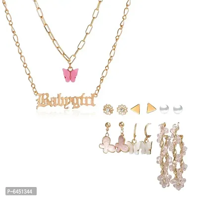 Combo Of Baby Girl Butterfly Pendant Necklace With Earrings Set For Women