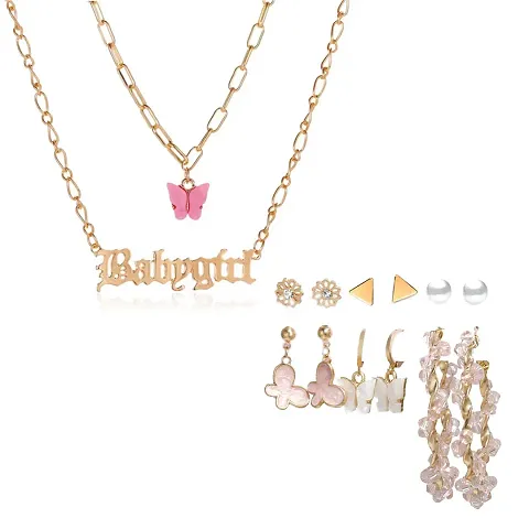 Combo Of Baby Girl Butterfly Pendant Necklace With Earrings Set For Women