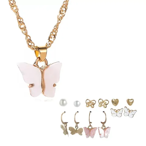 Minimal Alloy Multilayer Necklace and Earrings Combo