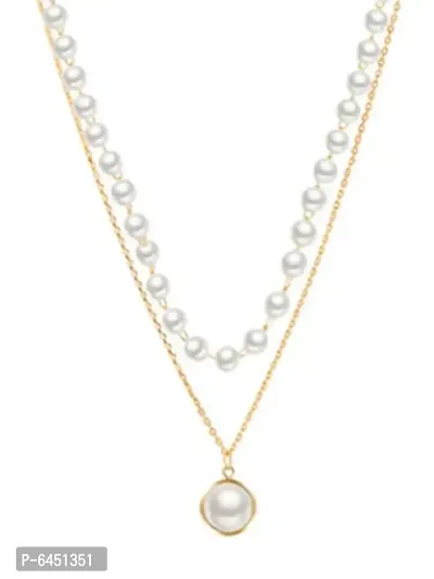 Combo Of Golden Double Layered Pearl Pendant Necklace With Earrings Set For Women-thumb4