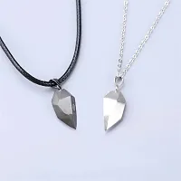2 Pcs Black and Silver Matching Magnetic Heart Couples Pendant Necklace-thumb1