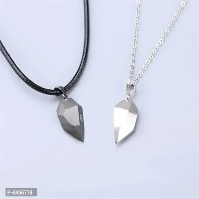 2 Pcs Black and Silver Matching Magnetic Heart Couples Pendant Necklace-thumb2
