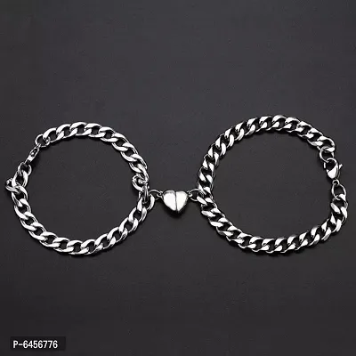 Loving Magnet Bracelet Stainless Steel Heart Shaped Romantic Love Couples Friendship Promise 2 In 1 Duo Wrist Band Bracelet For Men And Women-thumb2