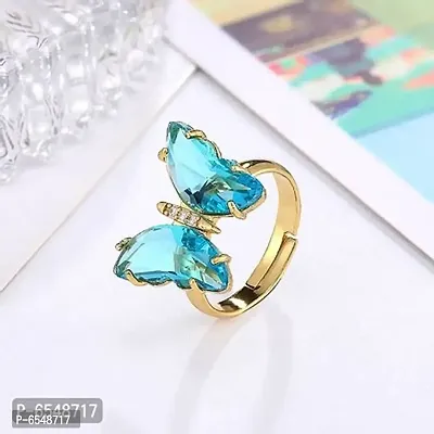 Combo Of Stunning Gold Plated Mariposa Necklace With Crystal Butterfly Ring For Women-thumb3