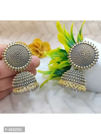 Traditional Grey Dome Shape Pearls Drop Jhumki Earrings For Women and Girls - Pack Of 2-thumb3