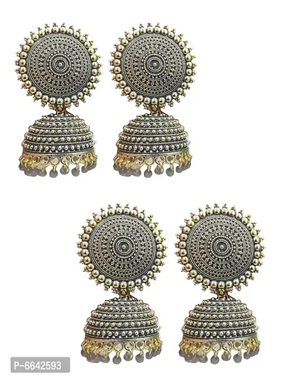 Traditional Grey Dome Shape Pearls Drop Jhumki Earrings For Women and Girls - Pack Of 2-thumb0