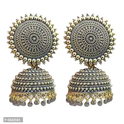 Traditional Grey Dome Shape Pearls Drop Jhumki Earrings For Women and Girls - Pack Of 2-thumb4